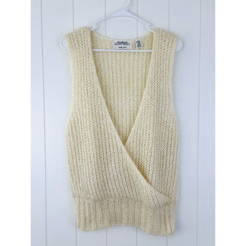 Vtg Linda Allard for Ellen Tracy Cream Knit Sweater Vest Coquette Grandmacore M